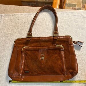 Vintage Philippe Brown suede Handbag with Gold Accents